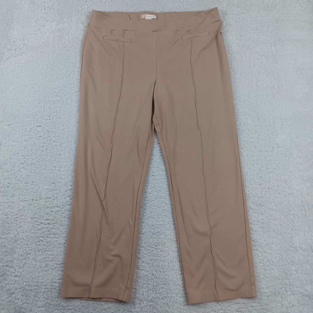 Cato Classic Trousers Women XL Tan Pull On Straight Leg Front Seam Stretch Pants